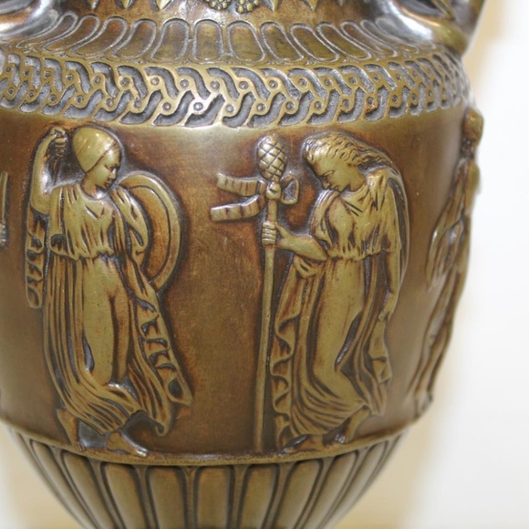 Vase Carved Metal Vintage Figural Procession - Picture 3 of 15